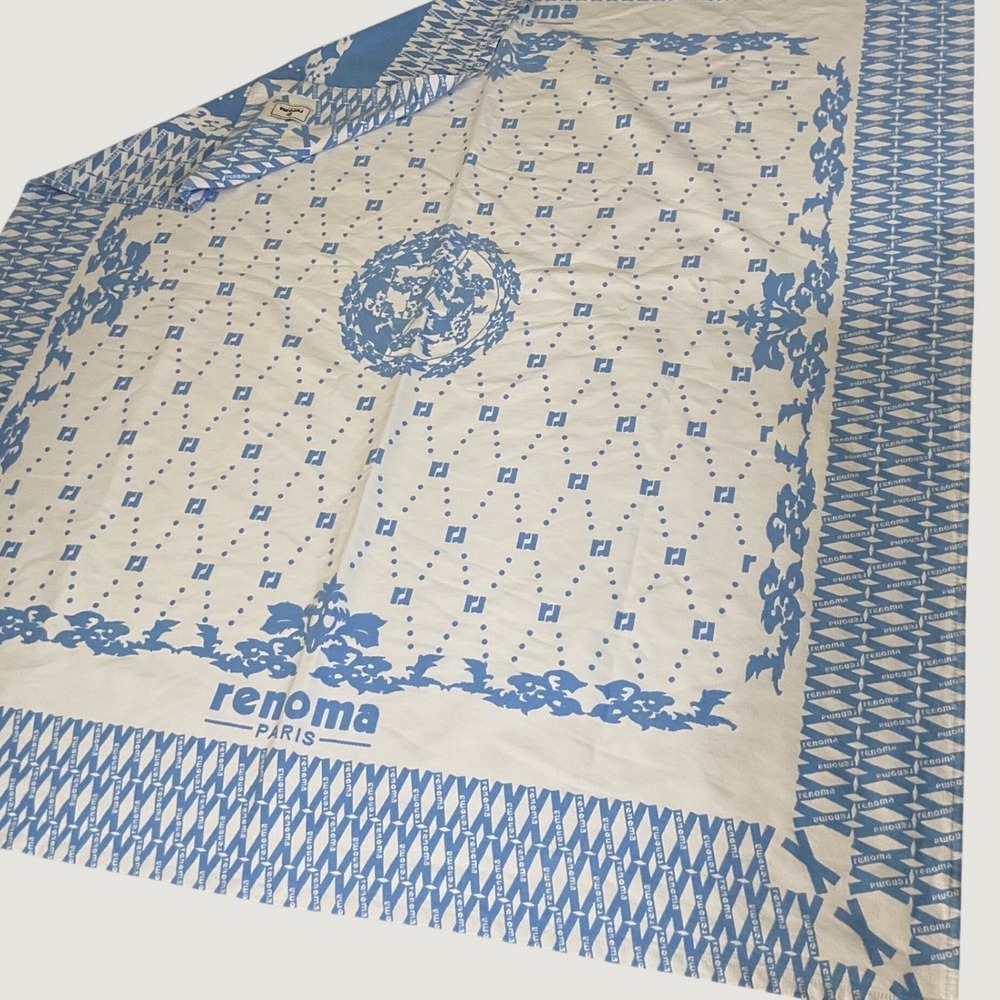 Renoma Paris Blue White Logo Print 100% Cotton Beach Towel throw vintage 70x88"